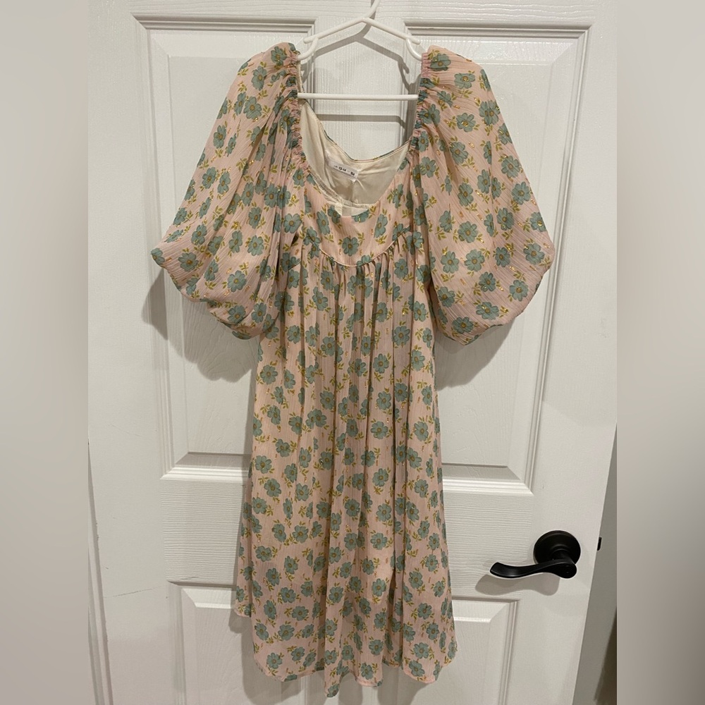 ZARA Floral Dress with Blue, Pink & Rose Gold Accents Size 13-14